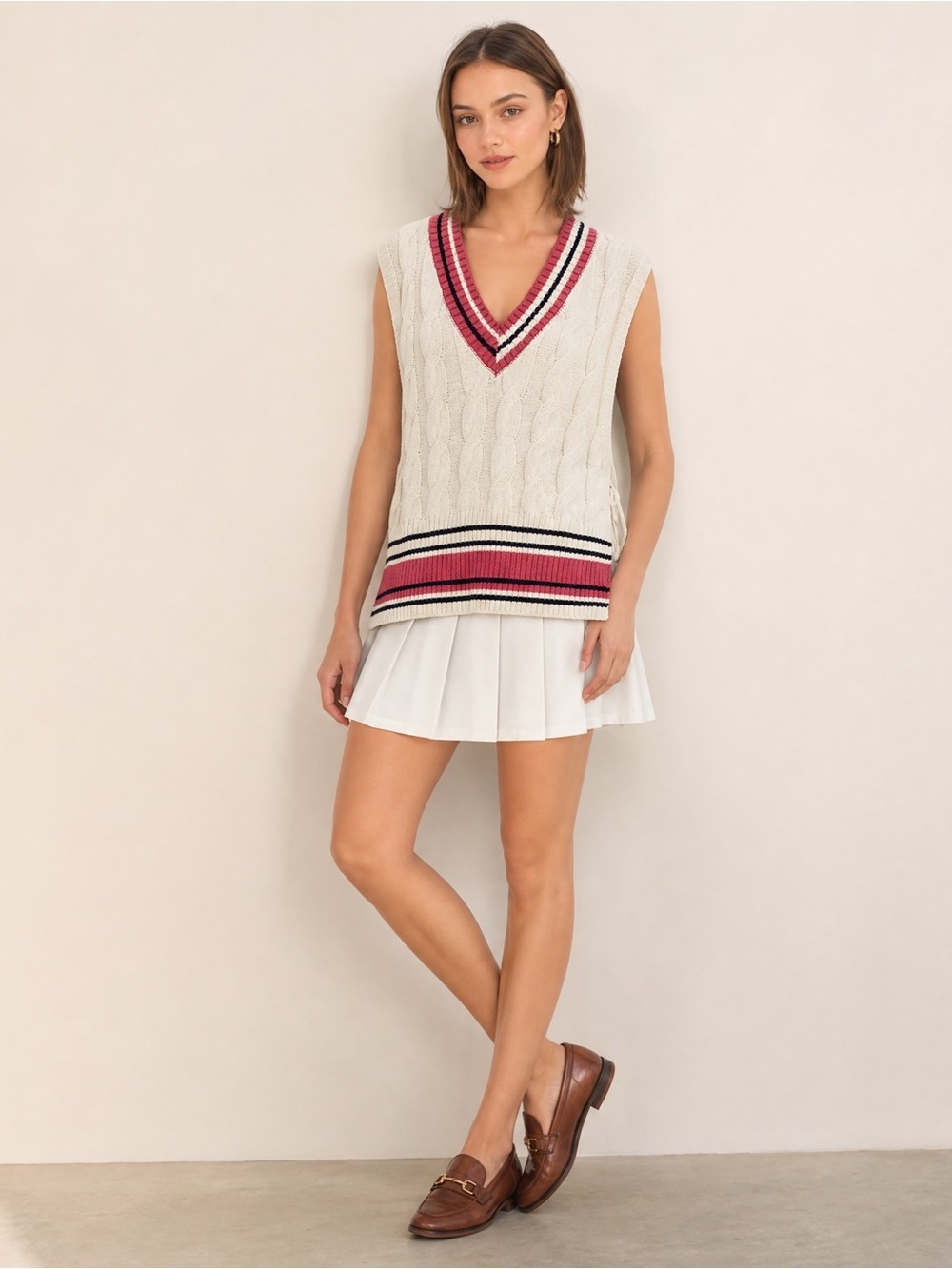 Free People Ivory Deep V Neck Cable Knit Open Sweater NEW OS Blokecore Prep